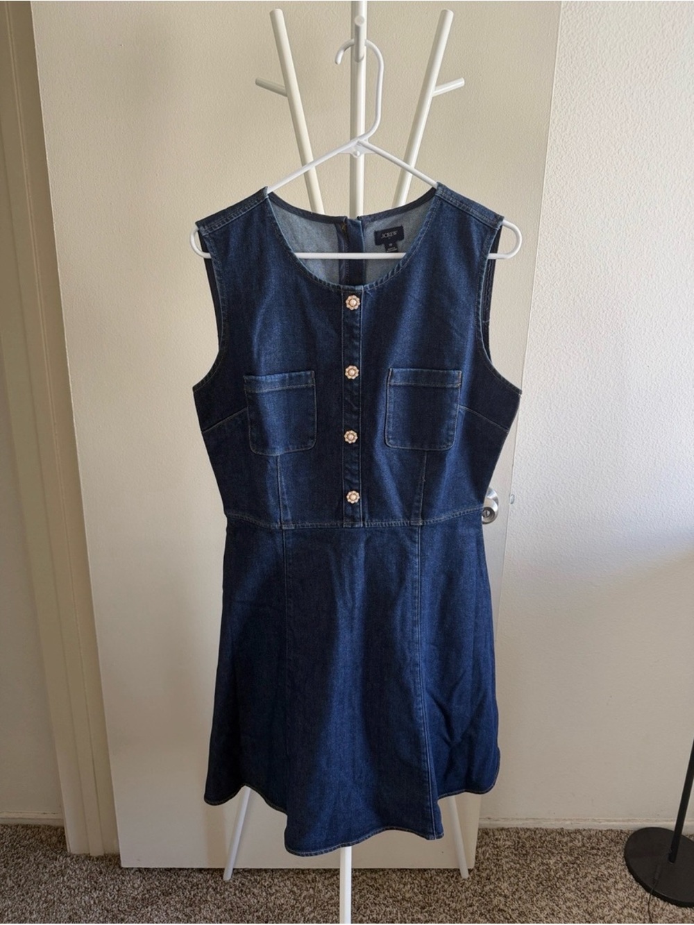 J. Crew Dark Blue Denim Sleeveless Button-Front Mini Dress